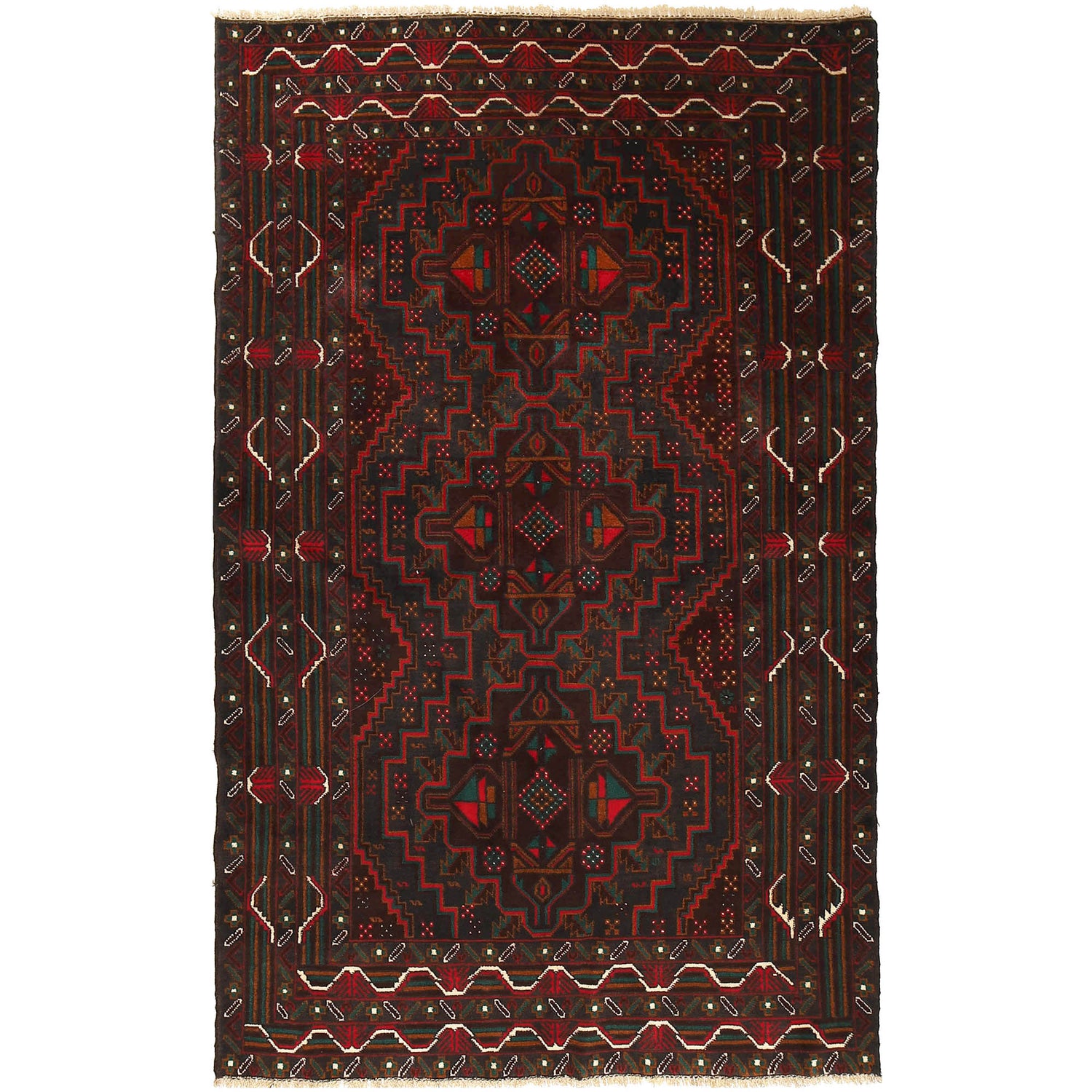 Baluchi Rug Handmade Multi Geometric 4x6 ft