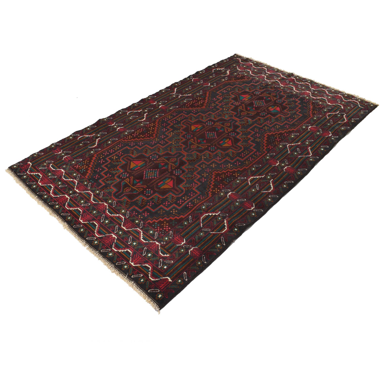 Baluchi Rug Handmade Multi Geometric 4x6 ft
