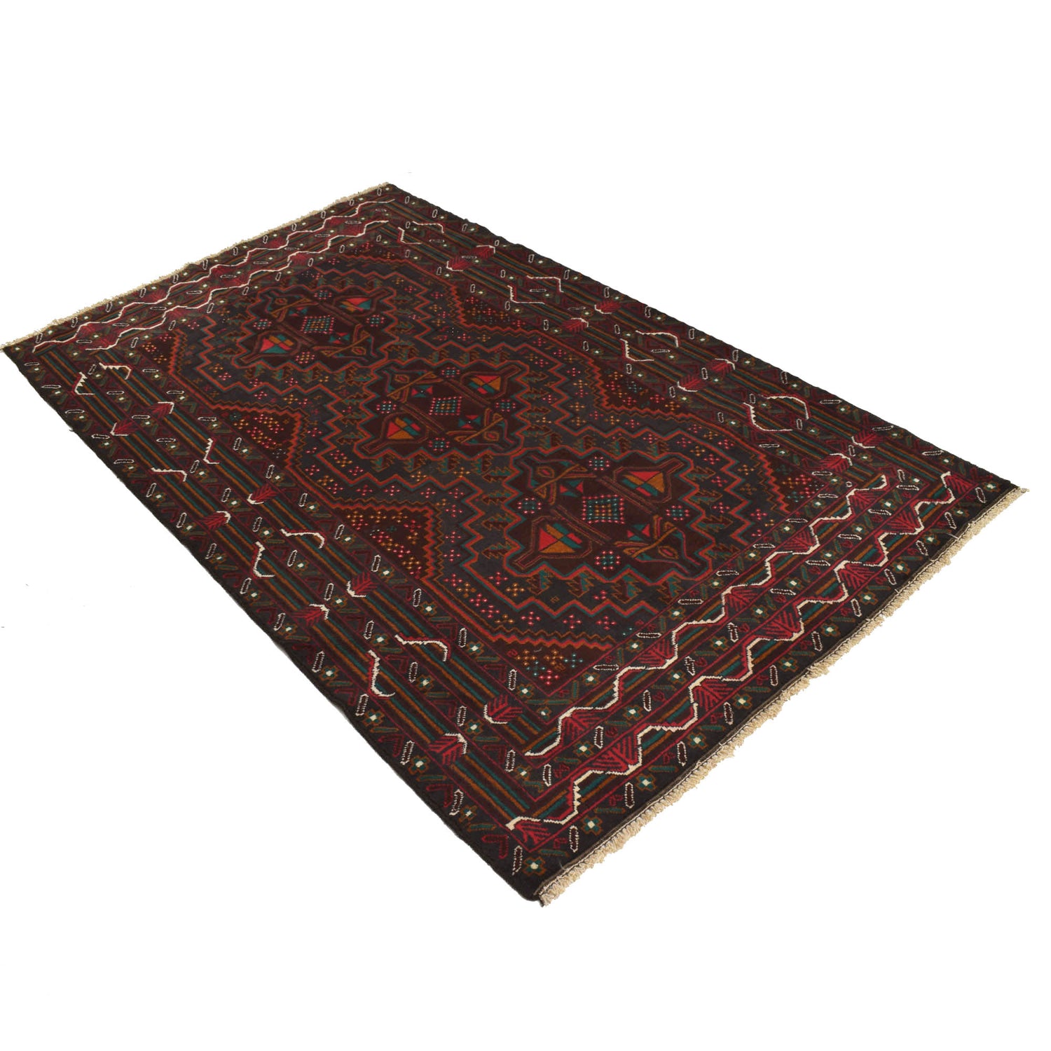 Baluchi Rug Handmade Multi Geometric 4x6 ft