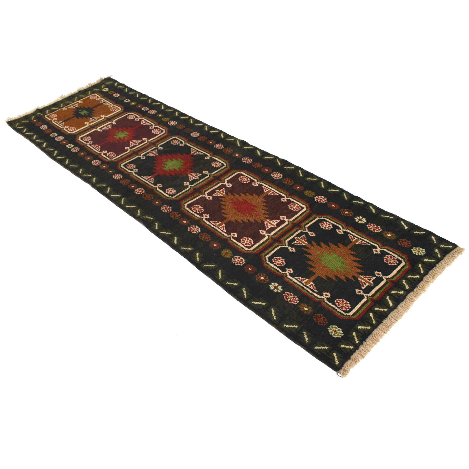 Baluchi Runner Rug Handmade Black 8' Runner
