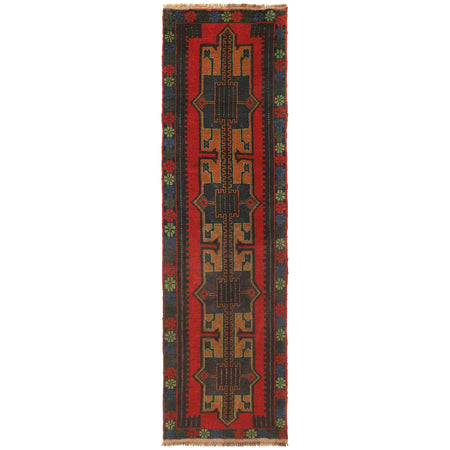 Baluchi Runner Rug Handmade Red 10' Runner