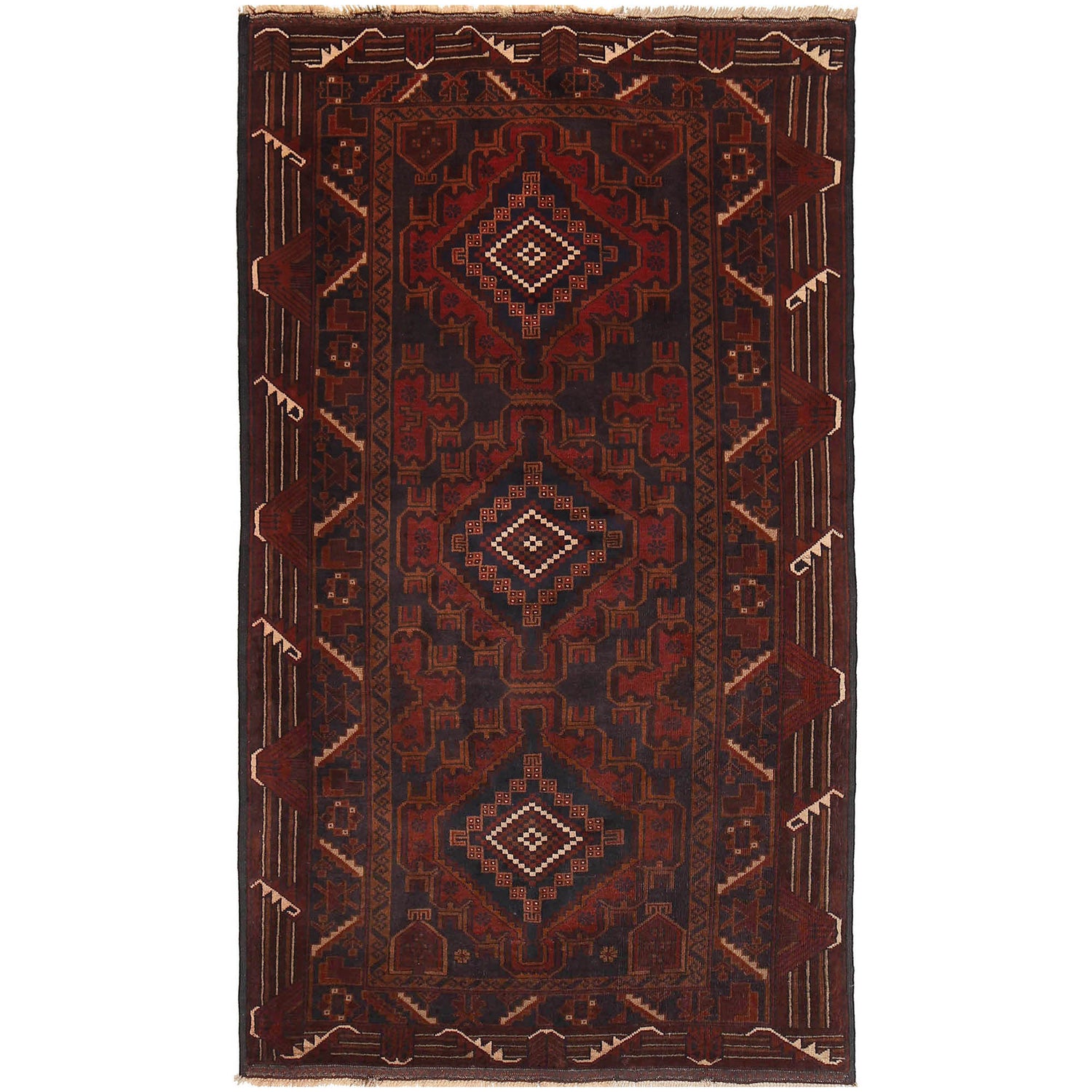 Baluchi Rug Handmade Multi Geometric 4x6 ft