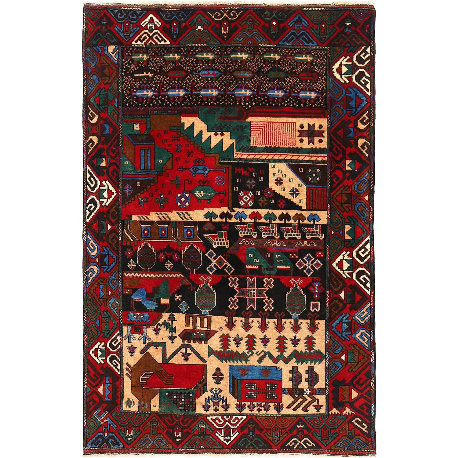 Pictorial Rug Handmade Multi Design