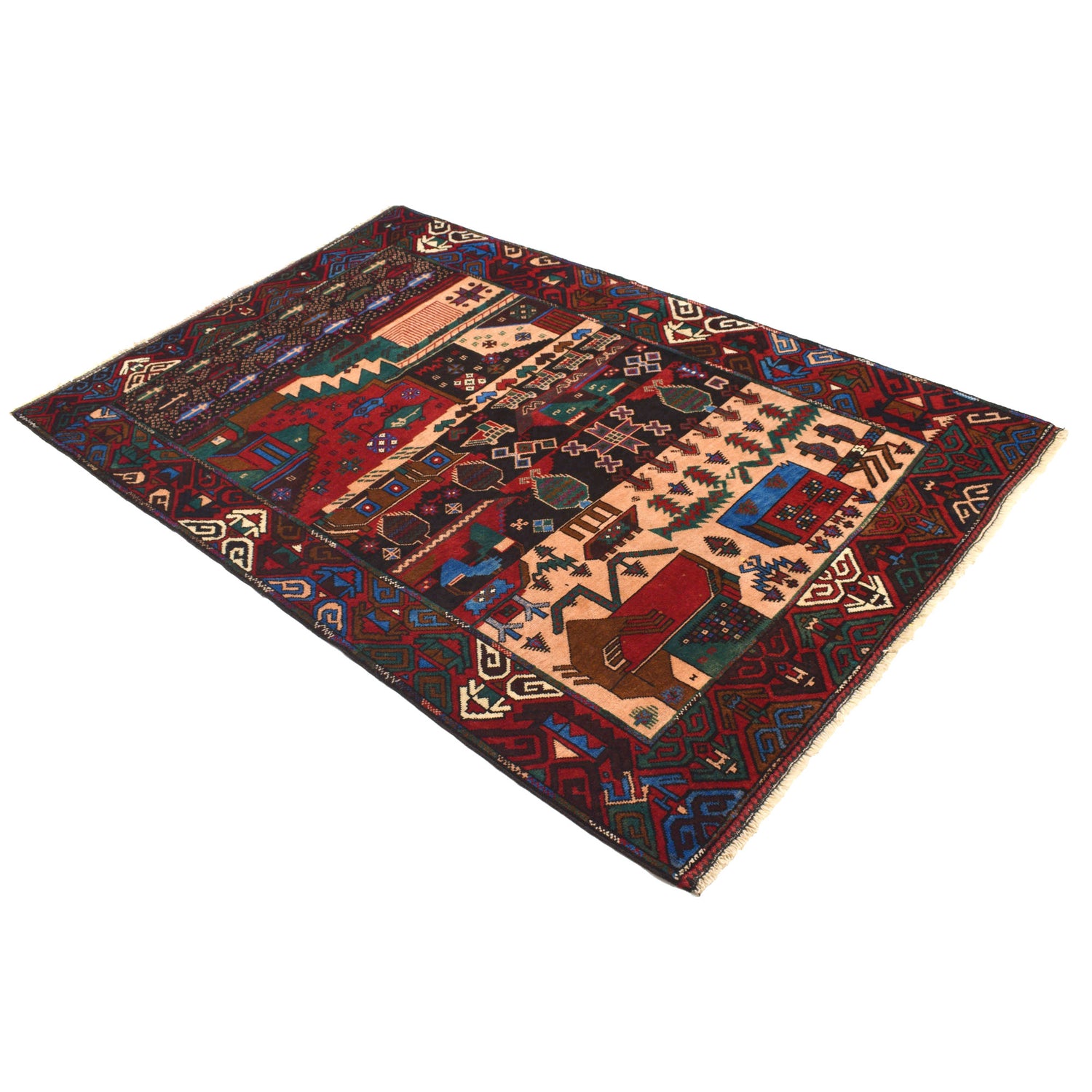 Pictorial Rug Handmade Multi Design