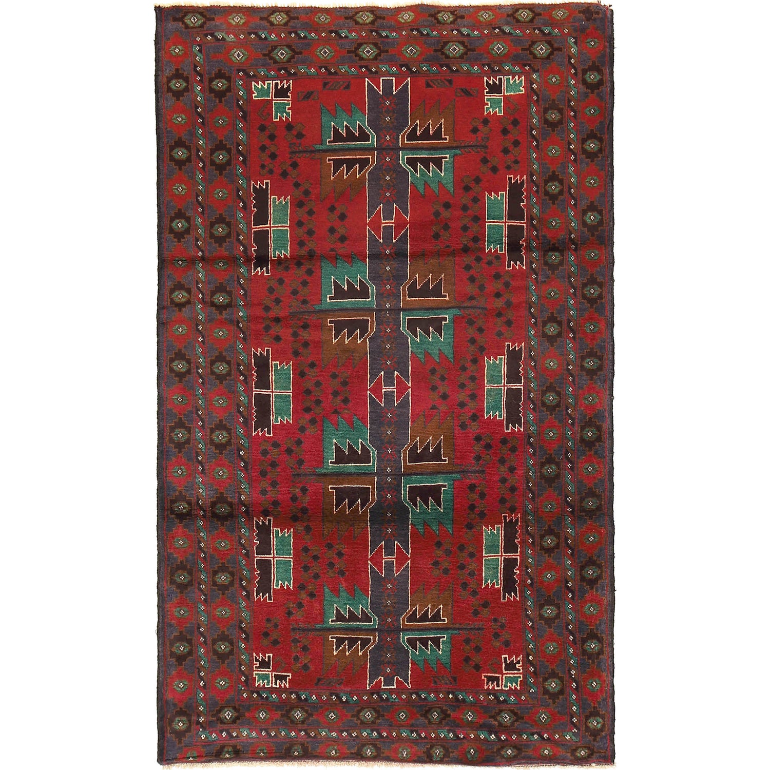 Baluchi Rug Handmade Red Geometric 4x6 ft