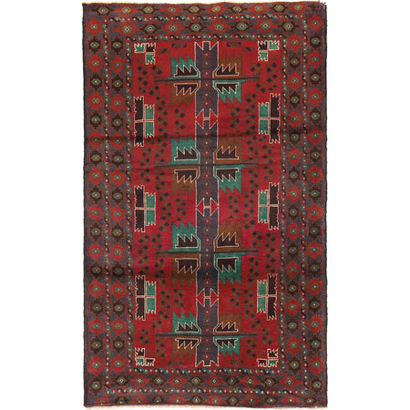 Baluchi Rug Handmade Red Geometric 4x6 ft
