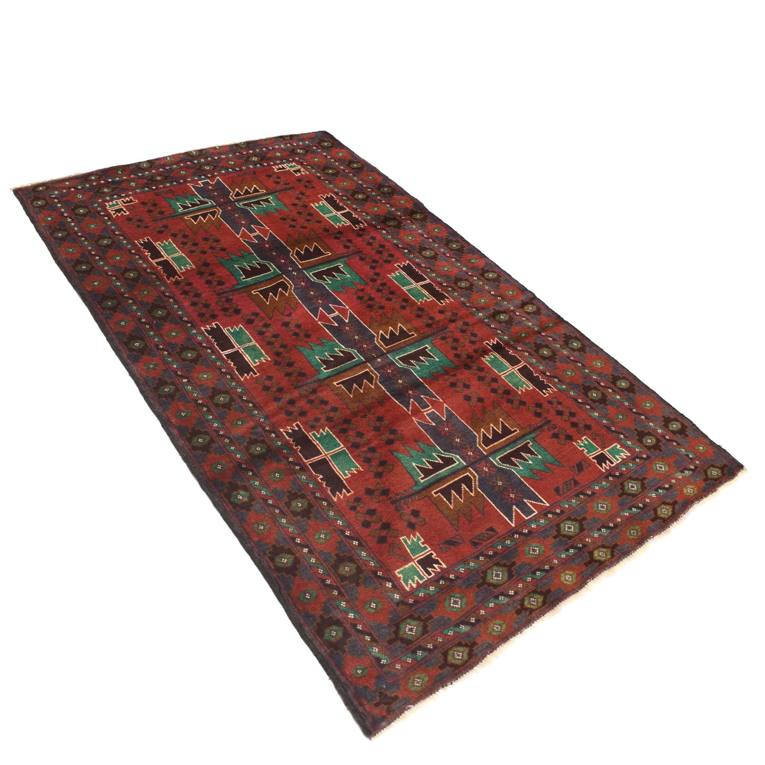 Baluchi Rug Handmade Red Geometric 4x6 ft