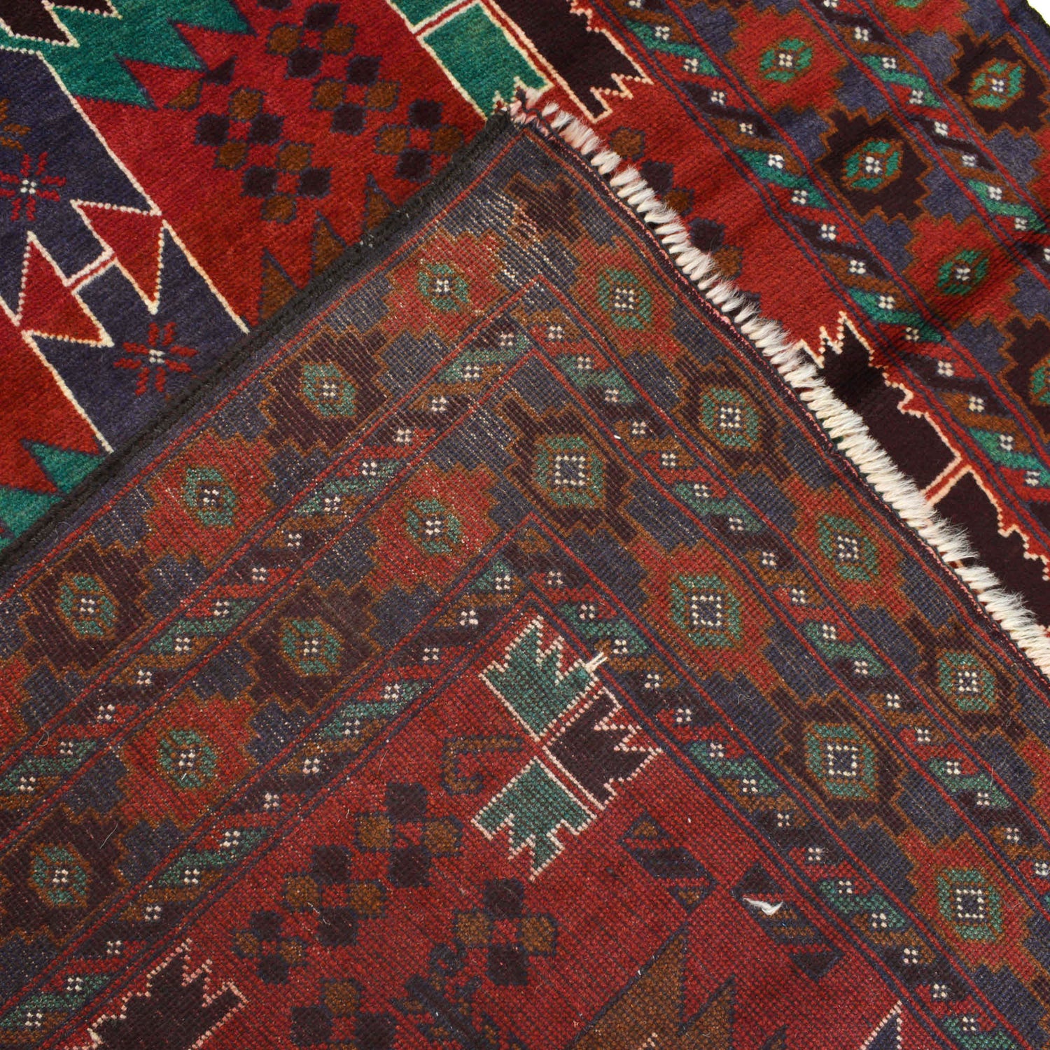 Baluchi Rug Handmade Red Geometric 4x6 ft