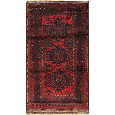 Baluchi Rug Handmade Red Geometric 4x7 ft