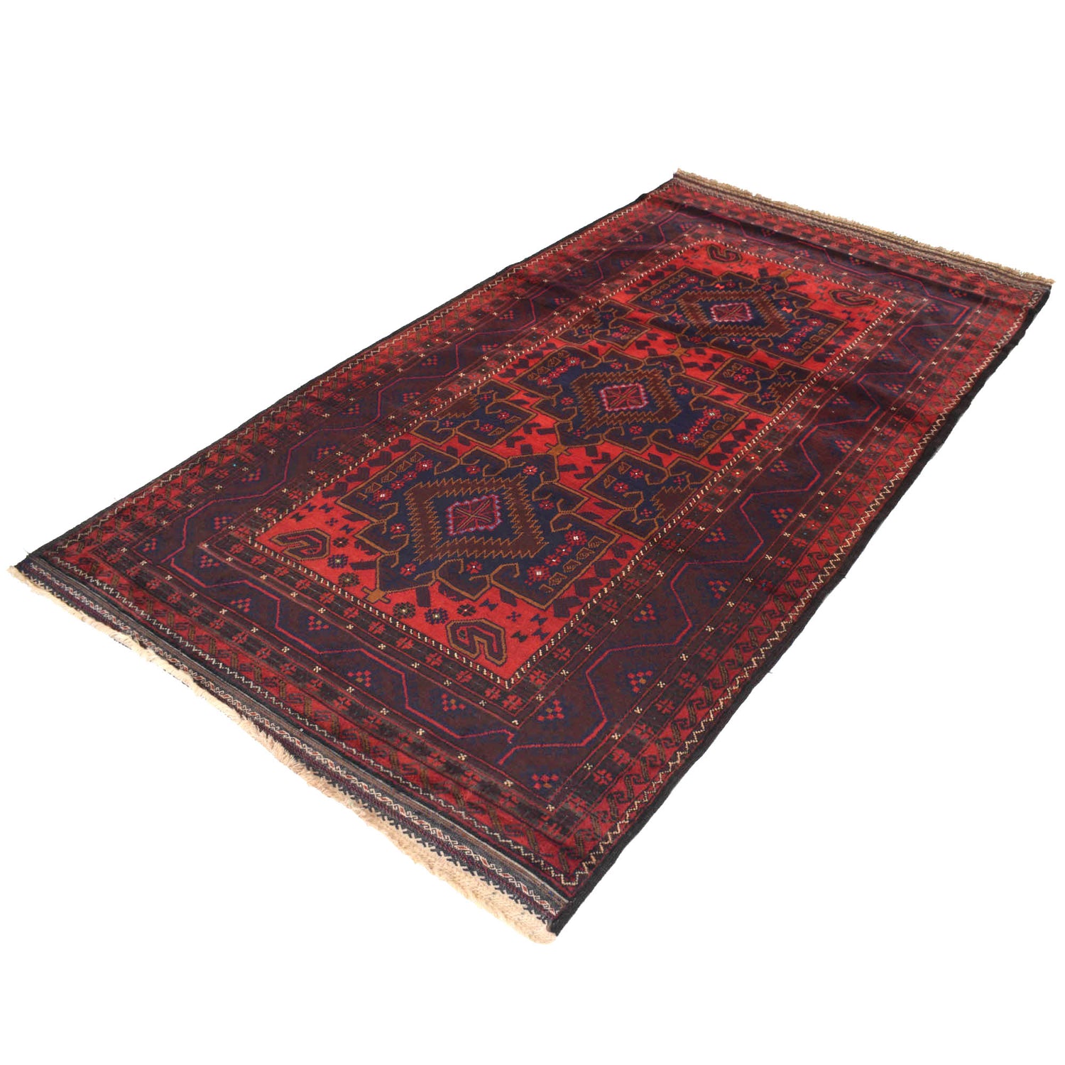 Baluchi Rug Handmade Red Geometric 4x7 ft