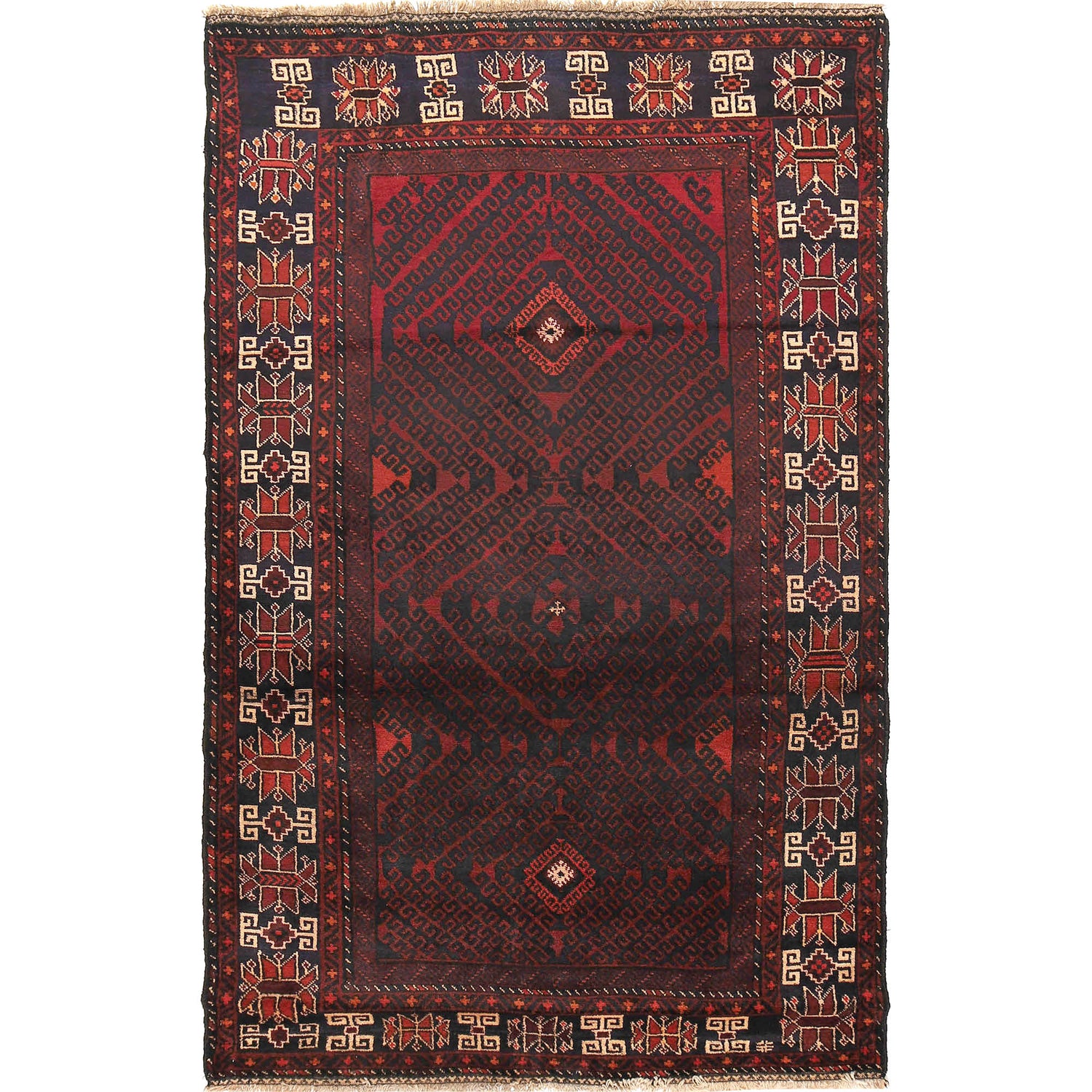 Baluchi Rug Handmade Multi Geometric 4x7 ft