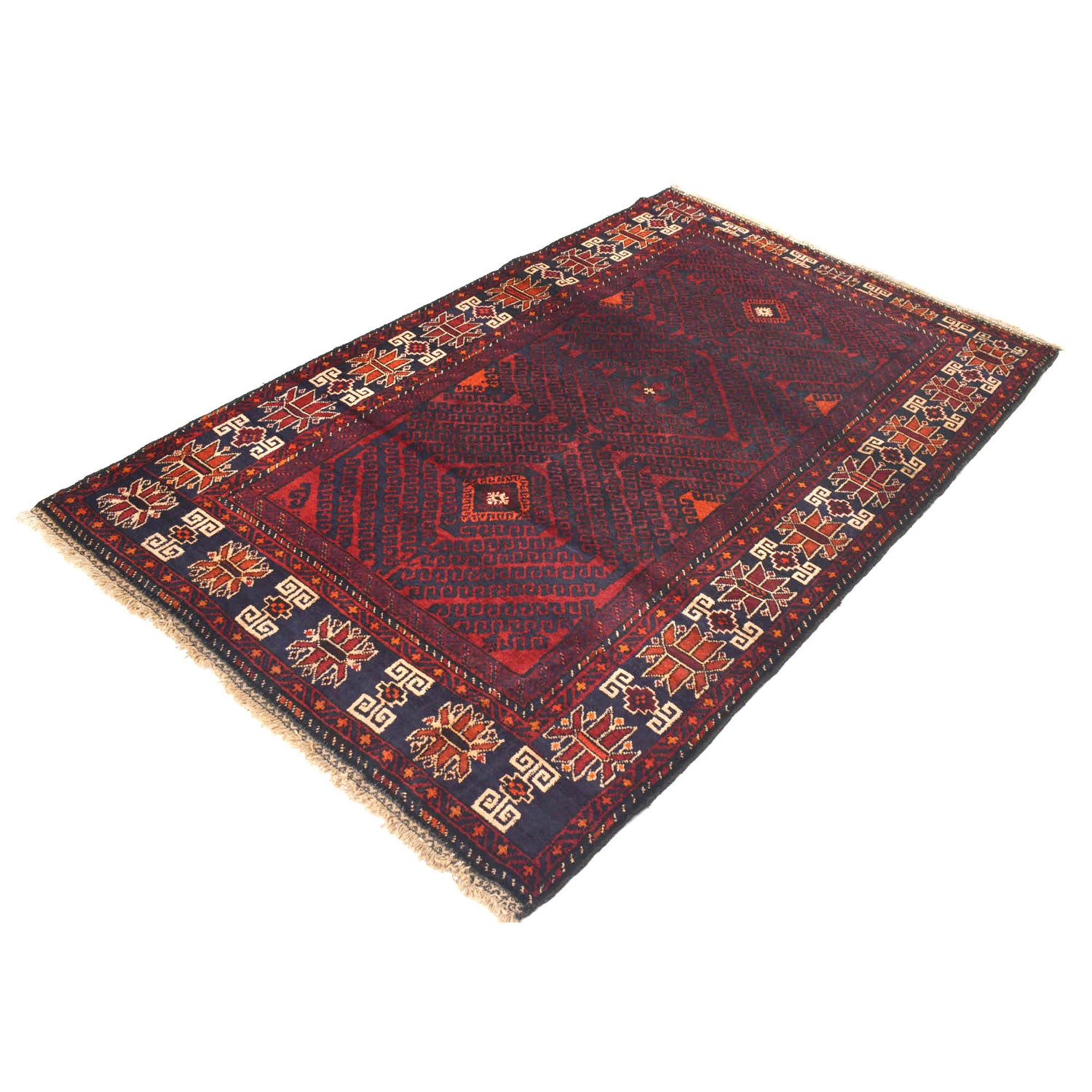 Baluchi Rug Handmade Multi Geometric 4x7 ft