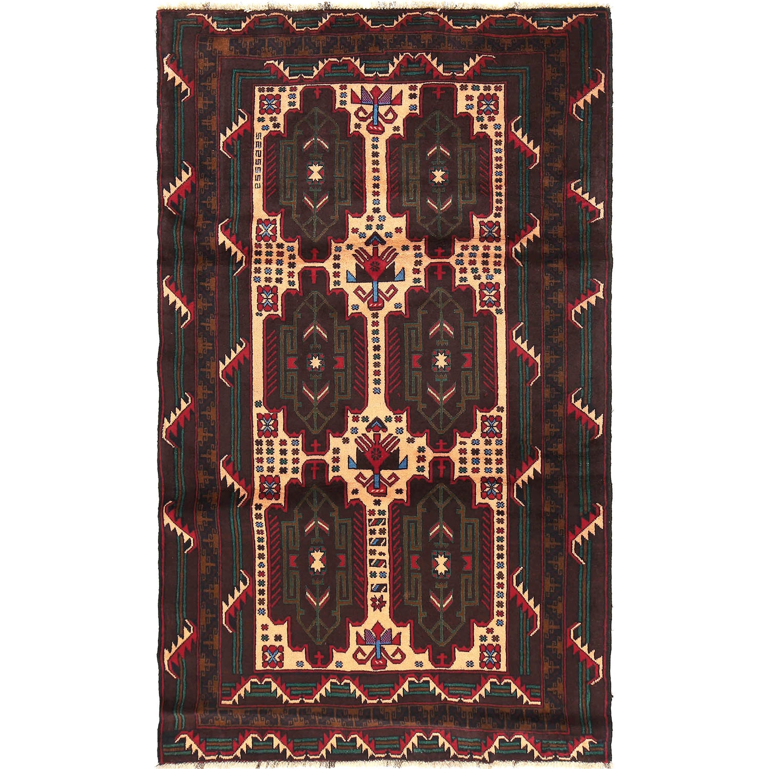 Baluchi Rug Handmade Beige Geometric 4x7 ft