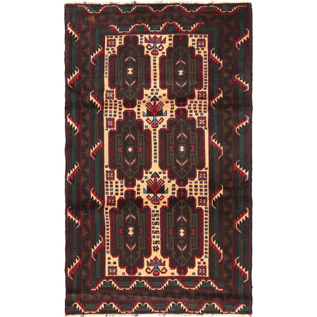 Baluchi Rug Handmade Beige Geometric 4x7 ft