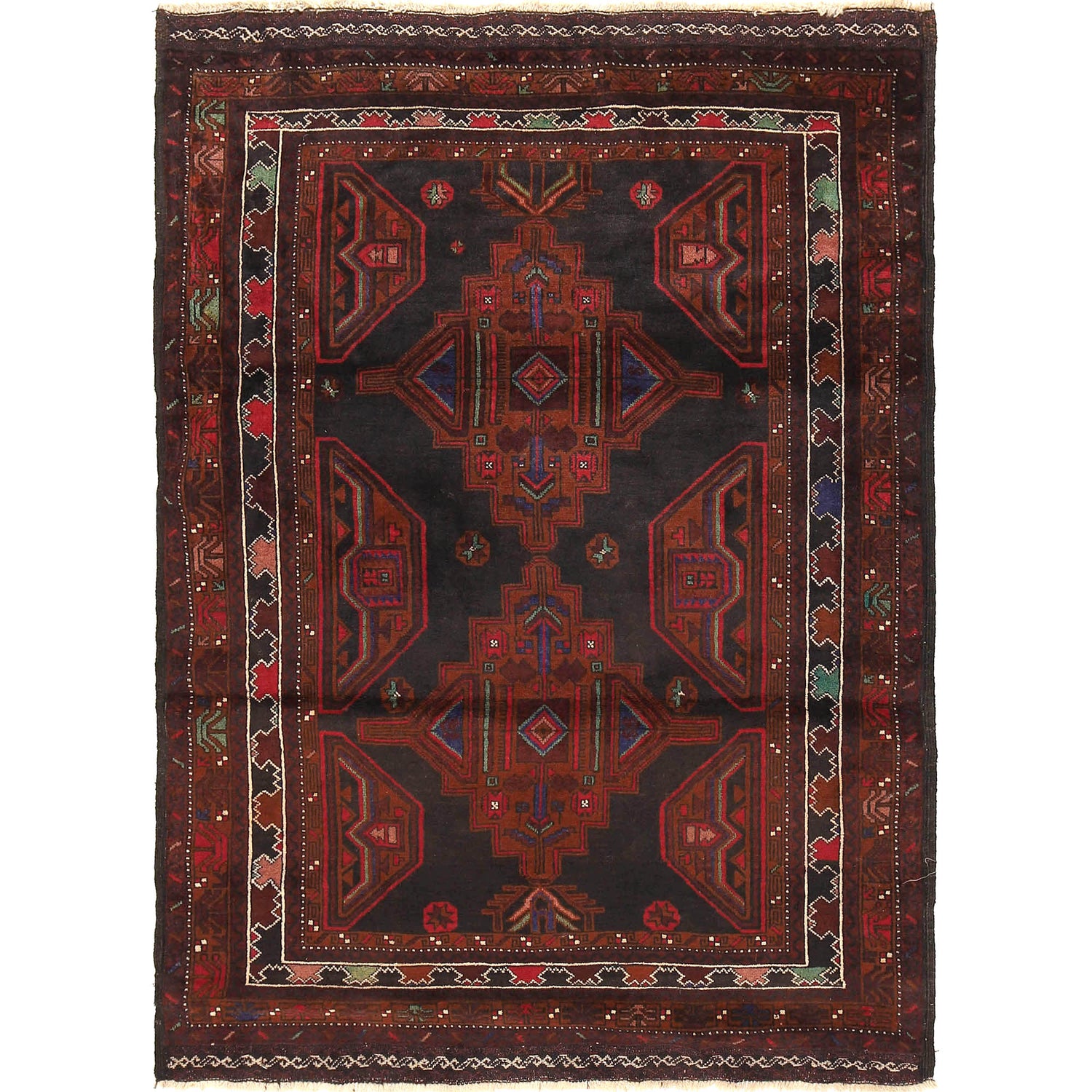 Baluchi Rug Handmade Multi Geometric 4x6 ft