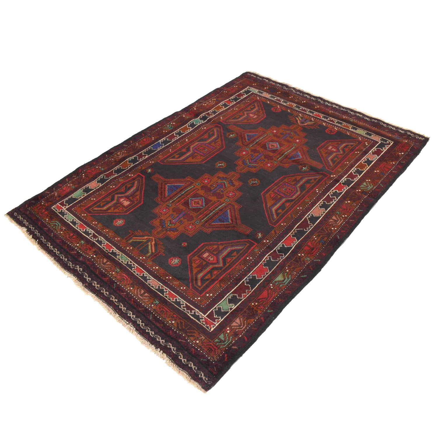 Baluchi Rug Handmade Multi Geometric 4x6 ft