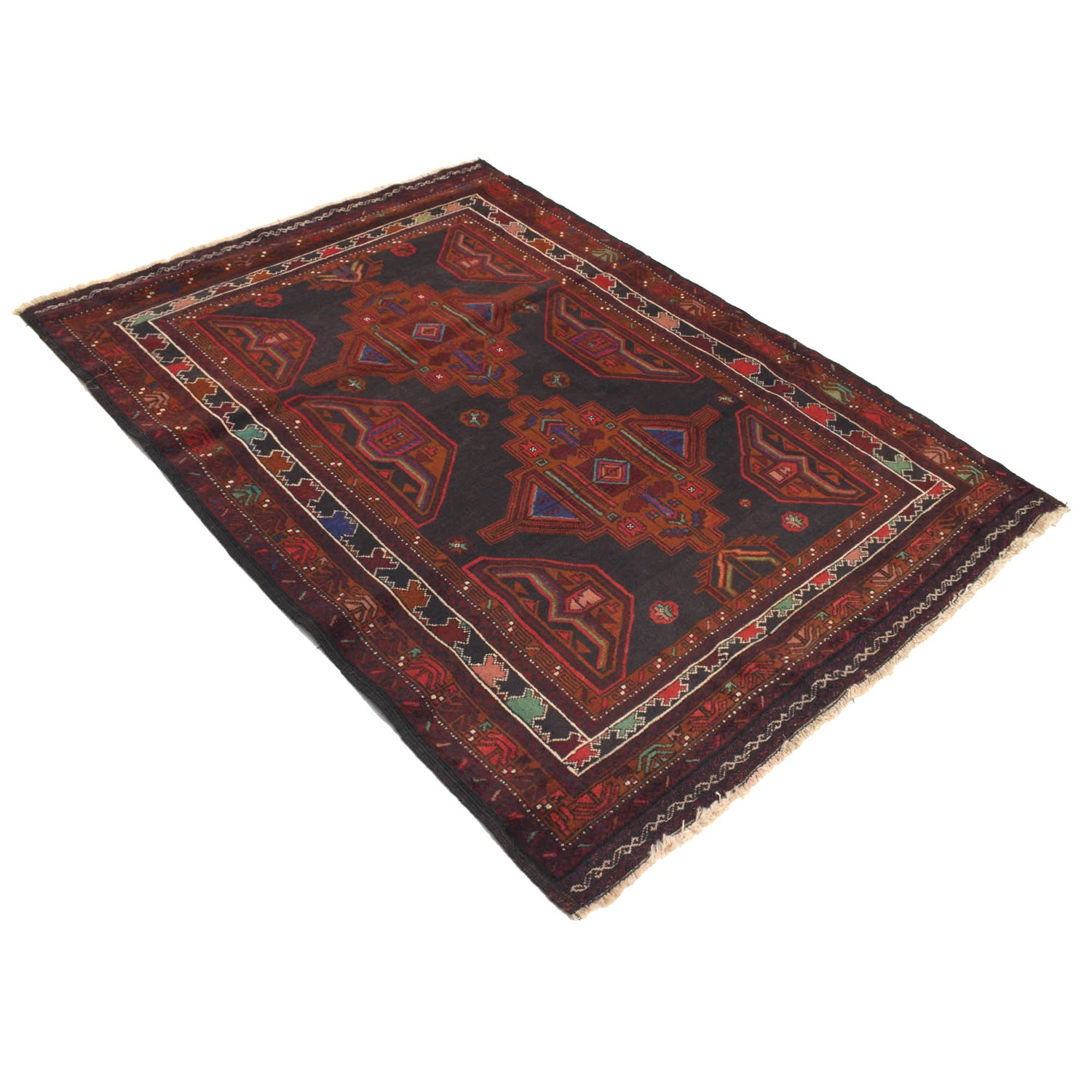 Baluchi Rug Handmade Multi Geometric 4x6 ft
