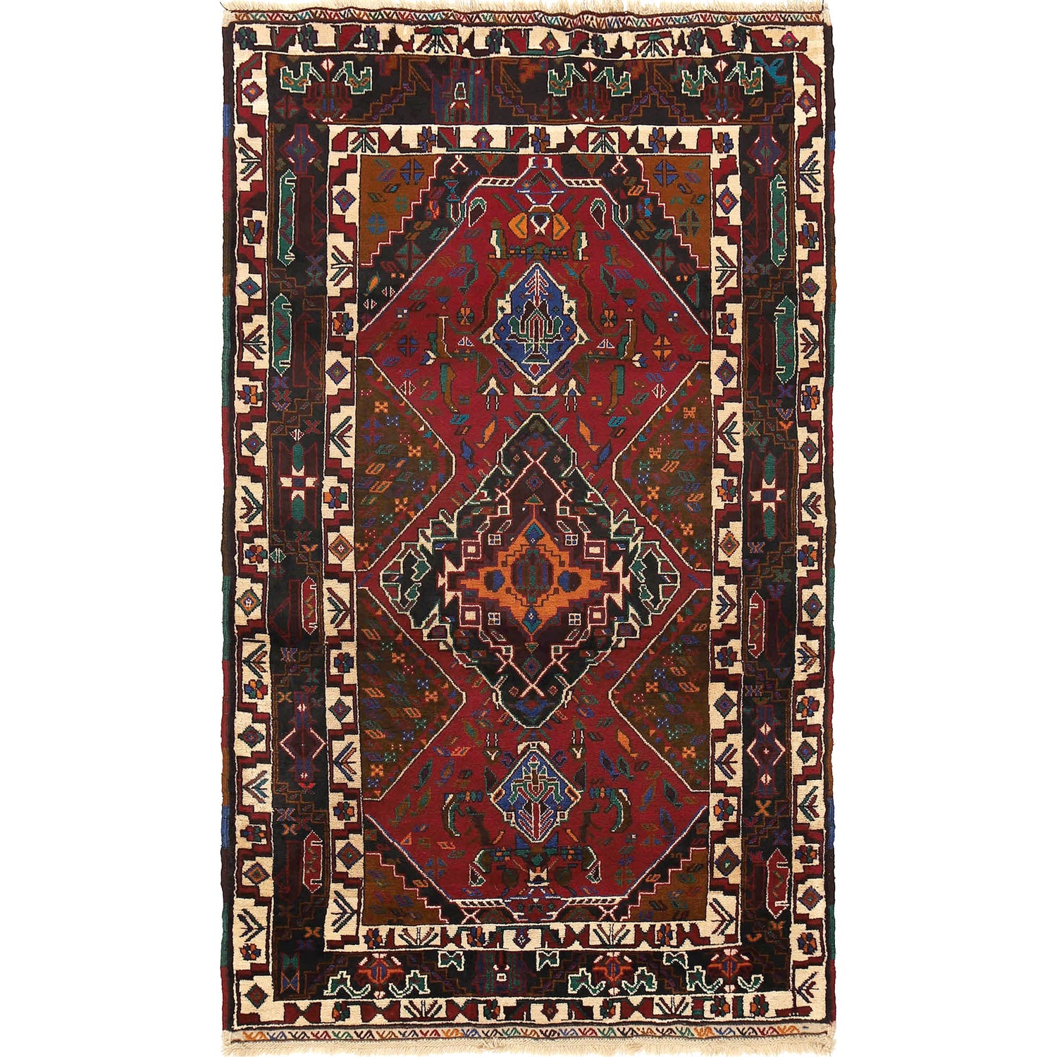 Baluchi Rug Handmade Multi Geometric 4x6 ft