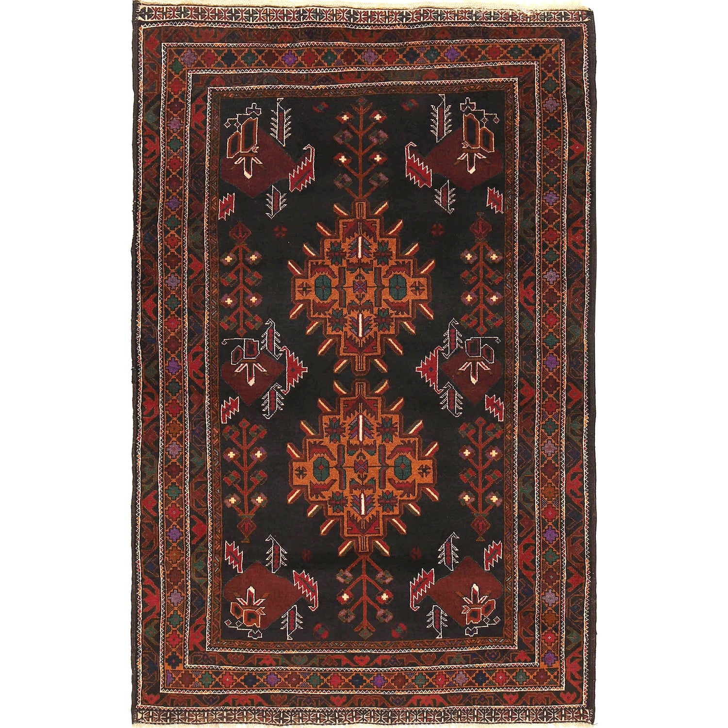 Baluchi Rug Handmade Multi Geometric 4x6 ft
