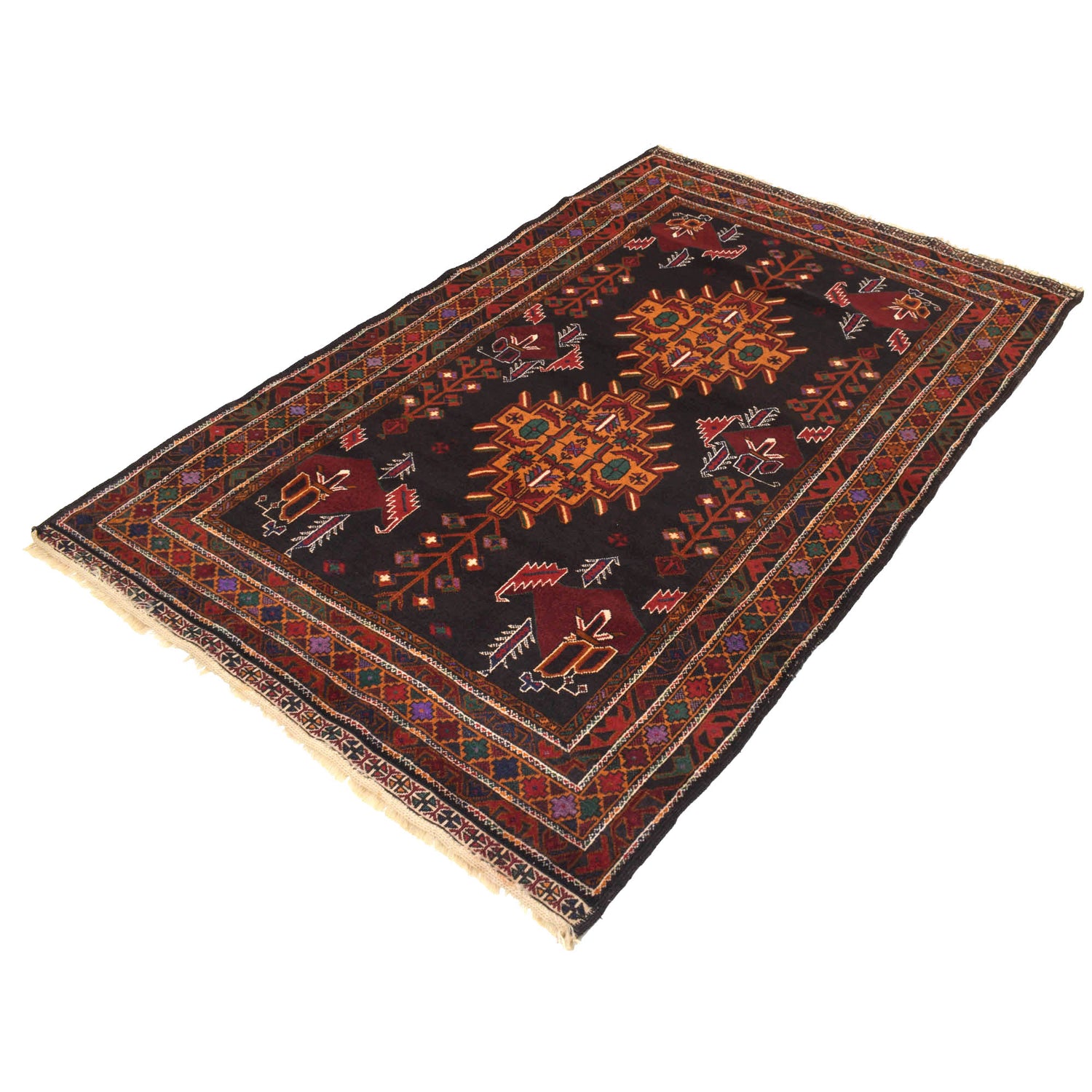 Baluchi Rug Handmade Multi Geometric 4x6 ft
