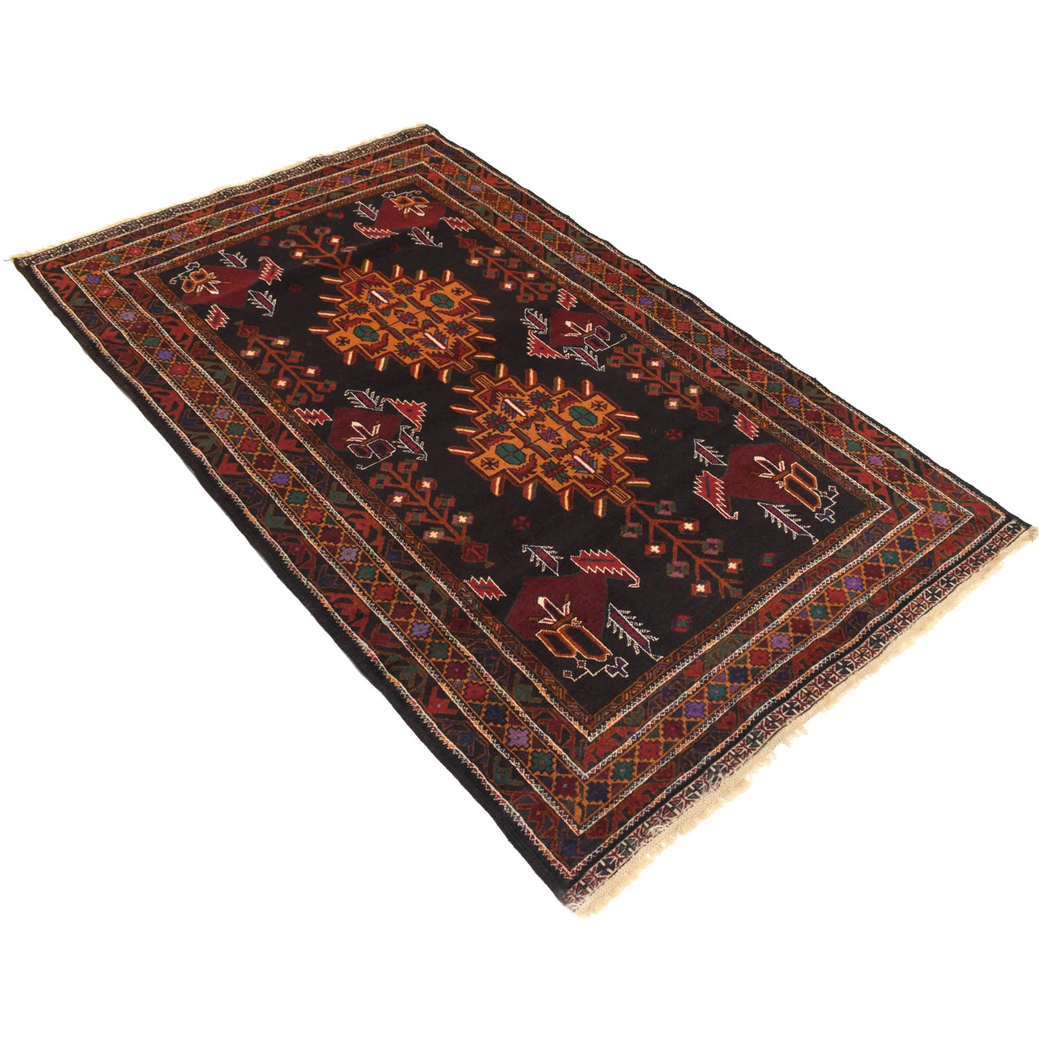 Baluchi Rug Handmade Multi Geometric 4x6 ft