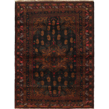 Baluchi Rug Handmade Black Geometric 4x6 ft