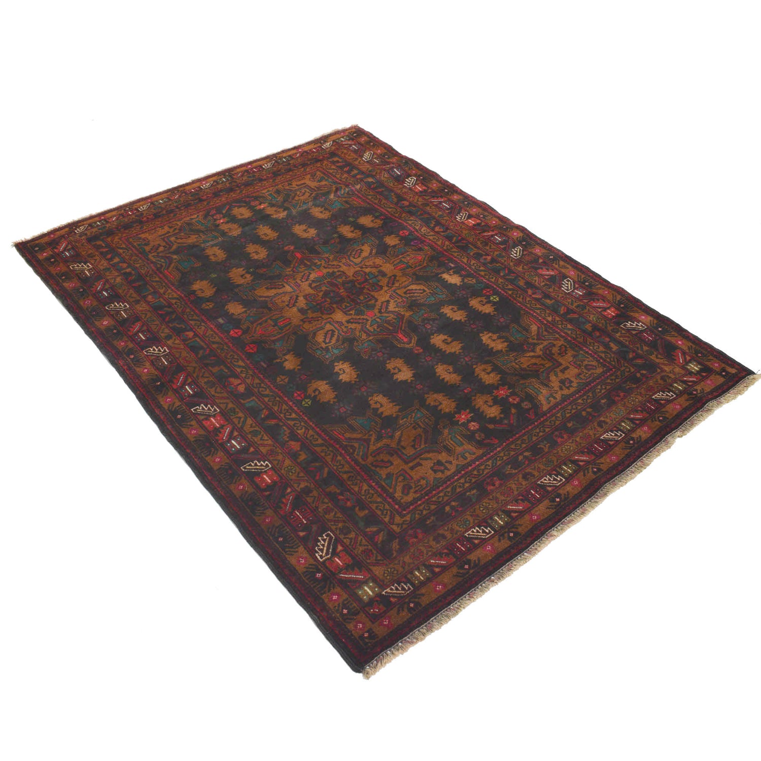 Baluchi Rug Handmade Black Geometric 4x6 ft