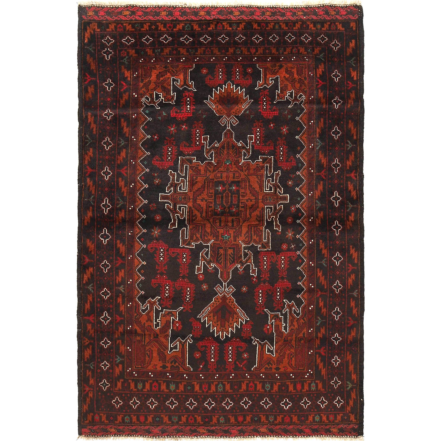 Baluchi Rug Handmade Multi Geometric 4x6 ft