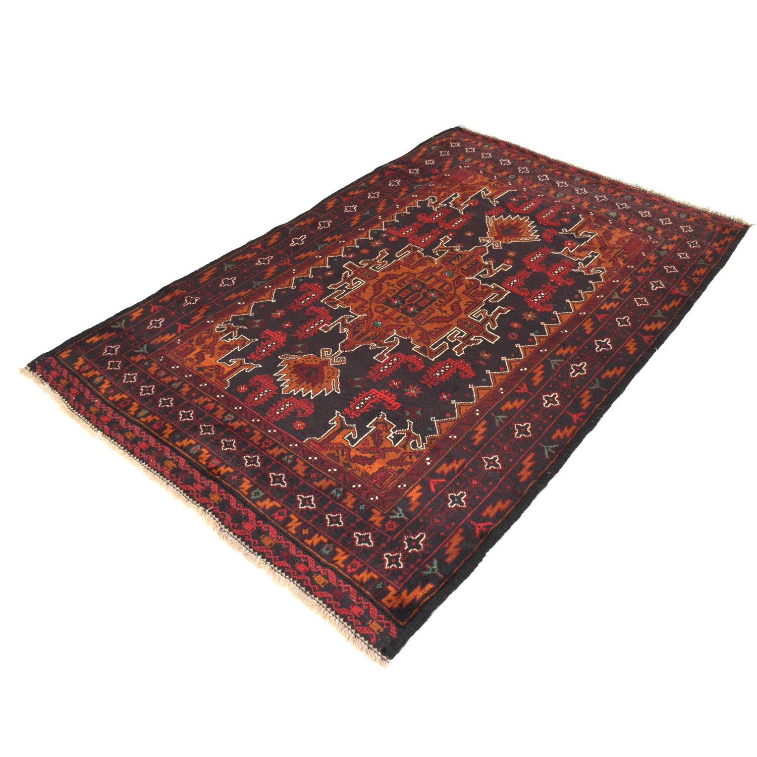 Baluchi Rug Handmade Multi Geometric 4x6 ft