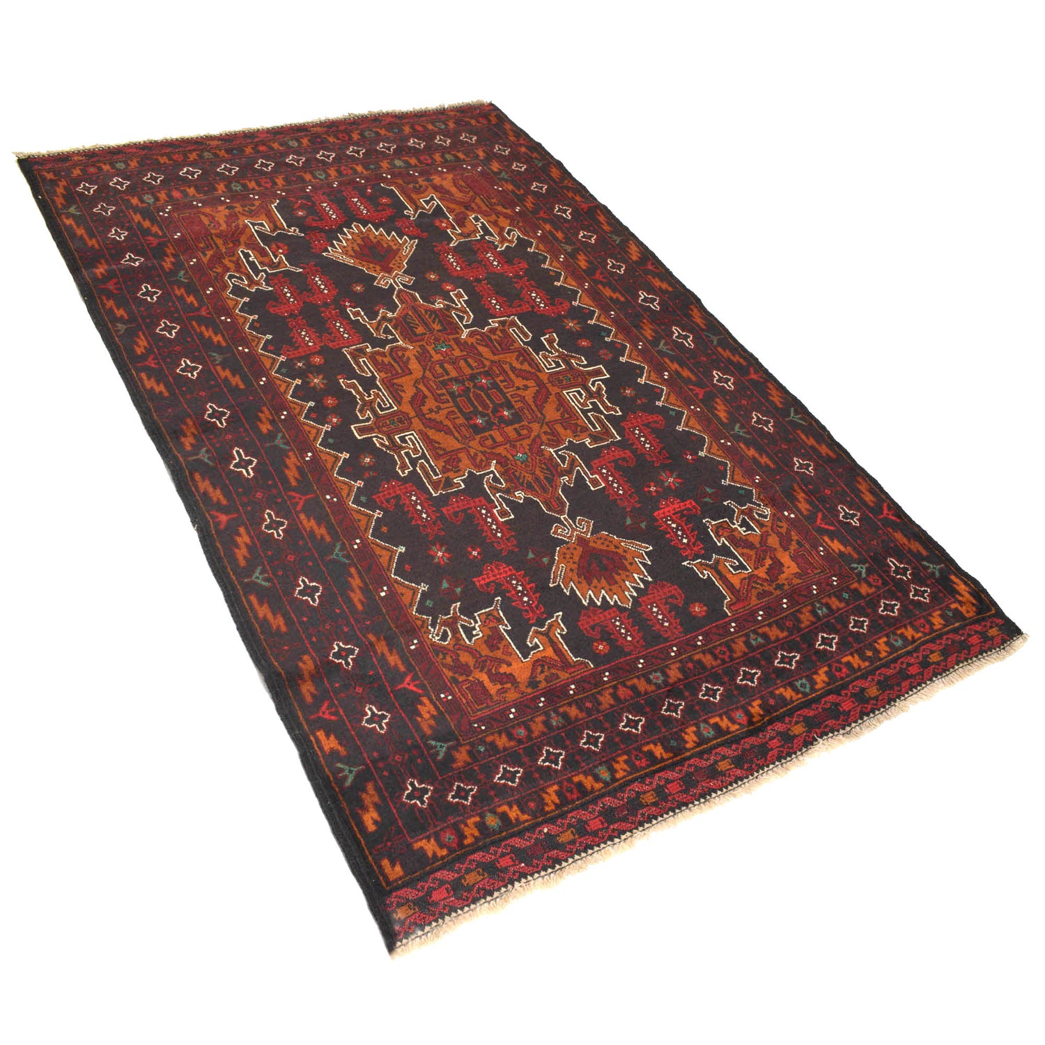 Baluchi Rug Handmade Multi Geometric 4x6 ft