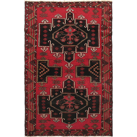 Baluchi Rug Handmade Red Geometric 4x7 ft
