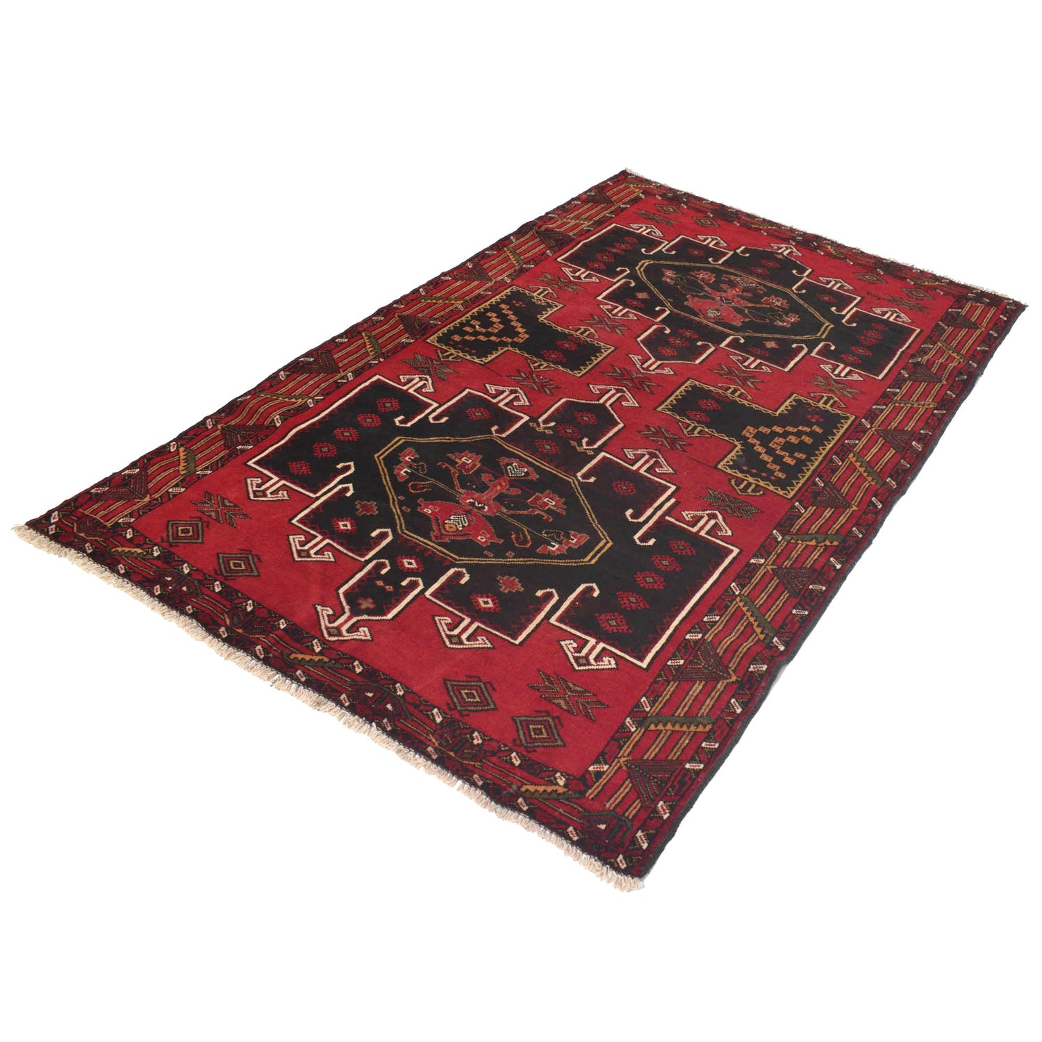 Baluchi Rug Handmade Red Geometric 4x7 ft