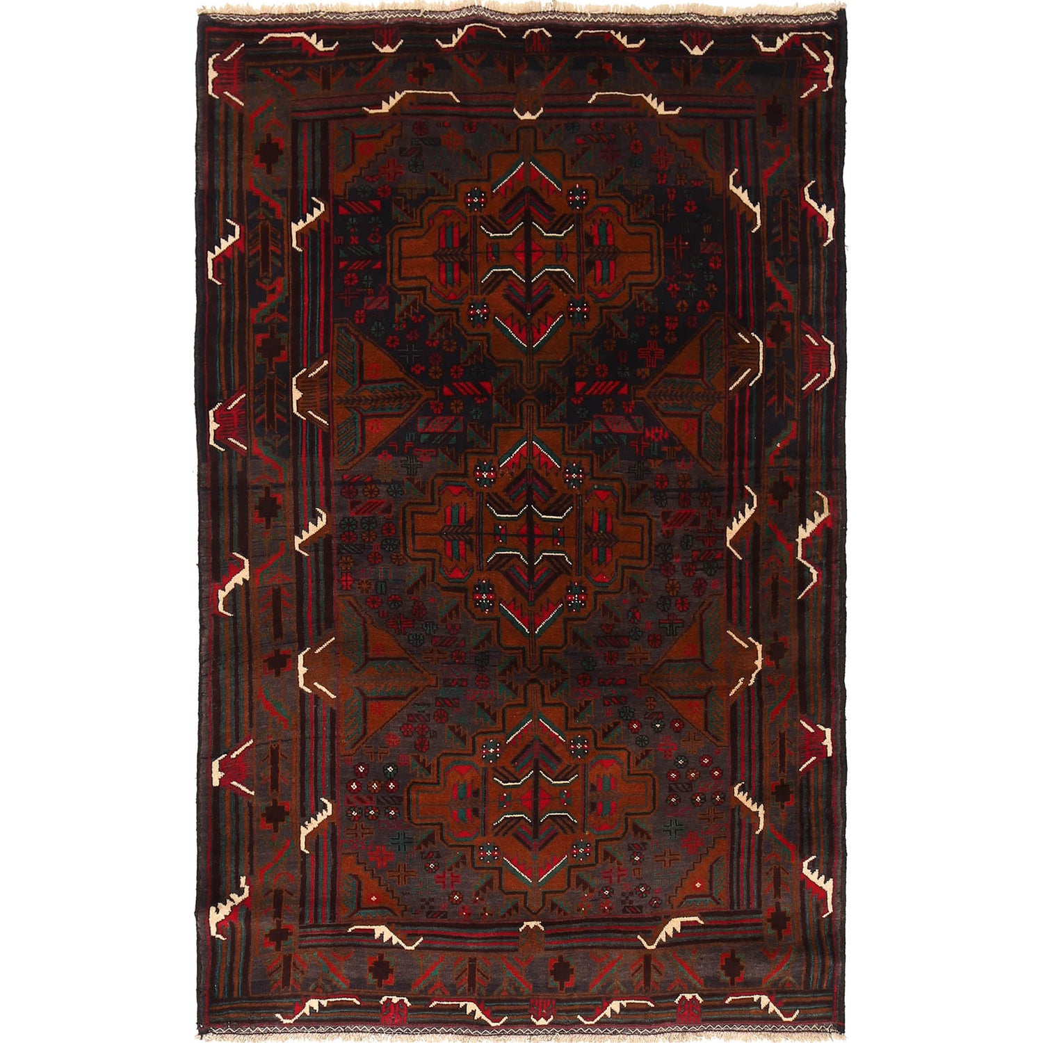 Baluchi Rug Handmade Multi Geometric 4x6 ft