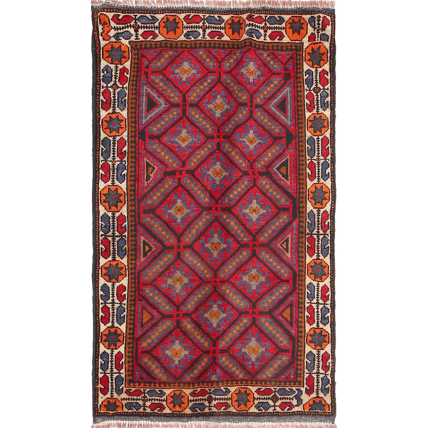 Baluchi Rug Handmade Red Floral 2x4 ft