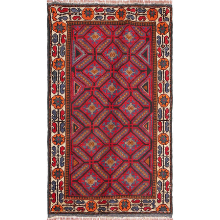 Baluchi Rug Handmade Red Floral 2x4 ft