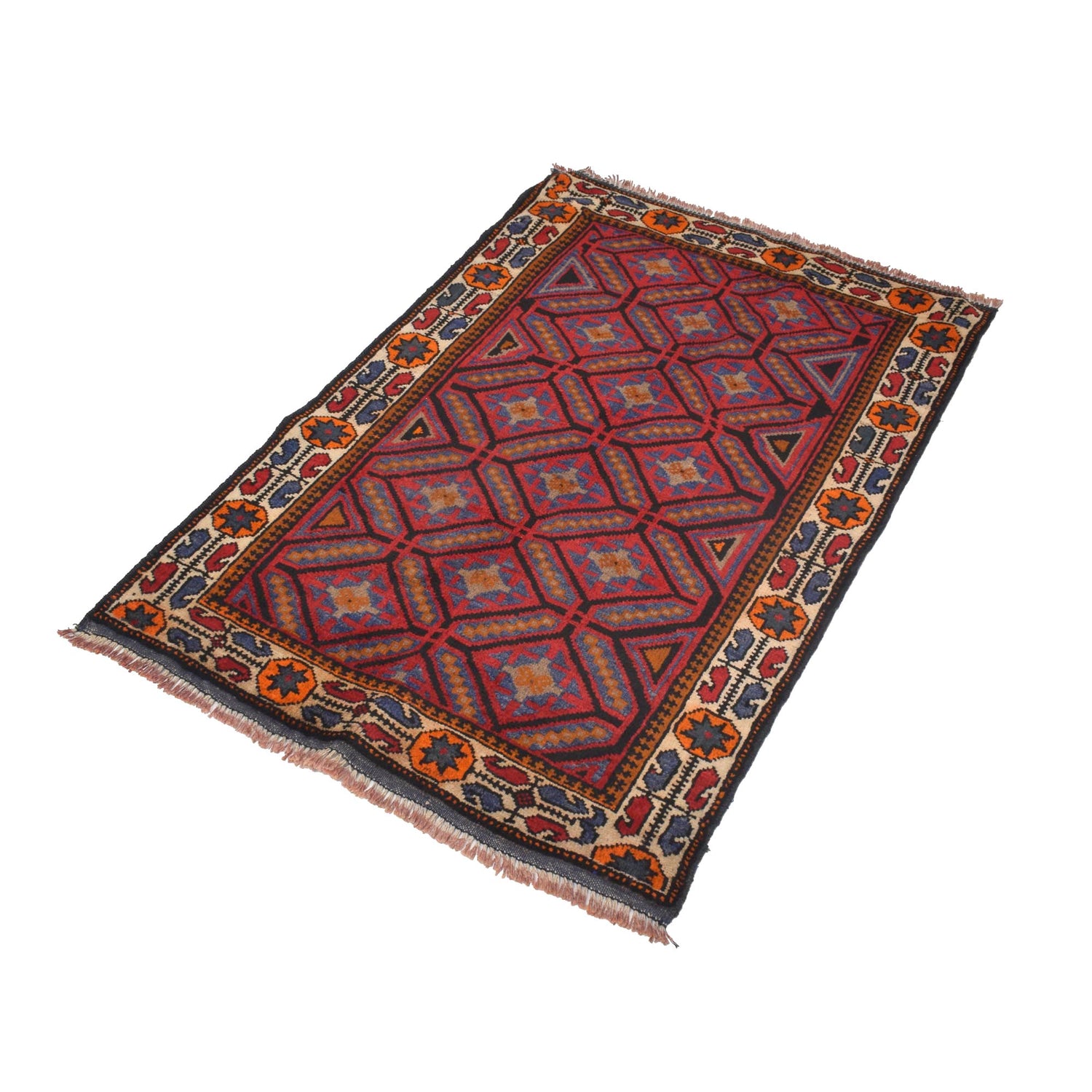 Baluchi Rug Handmade Red Floral 2x4 ft