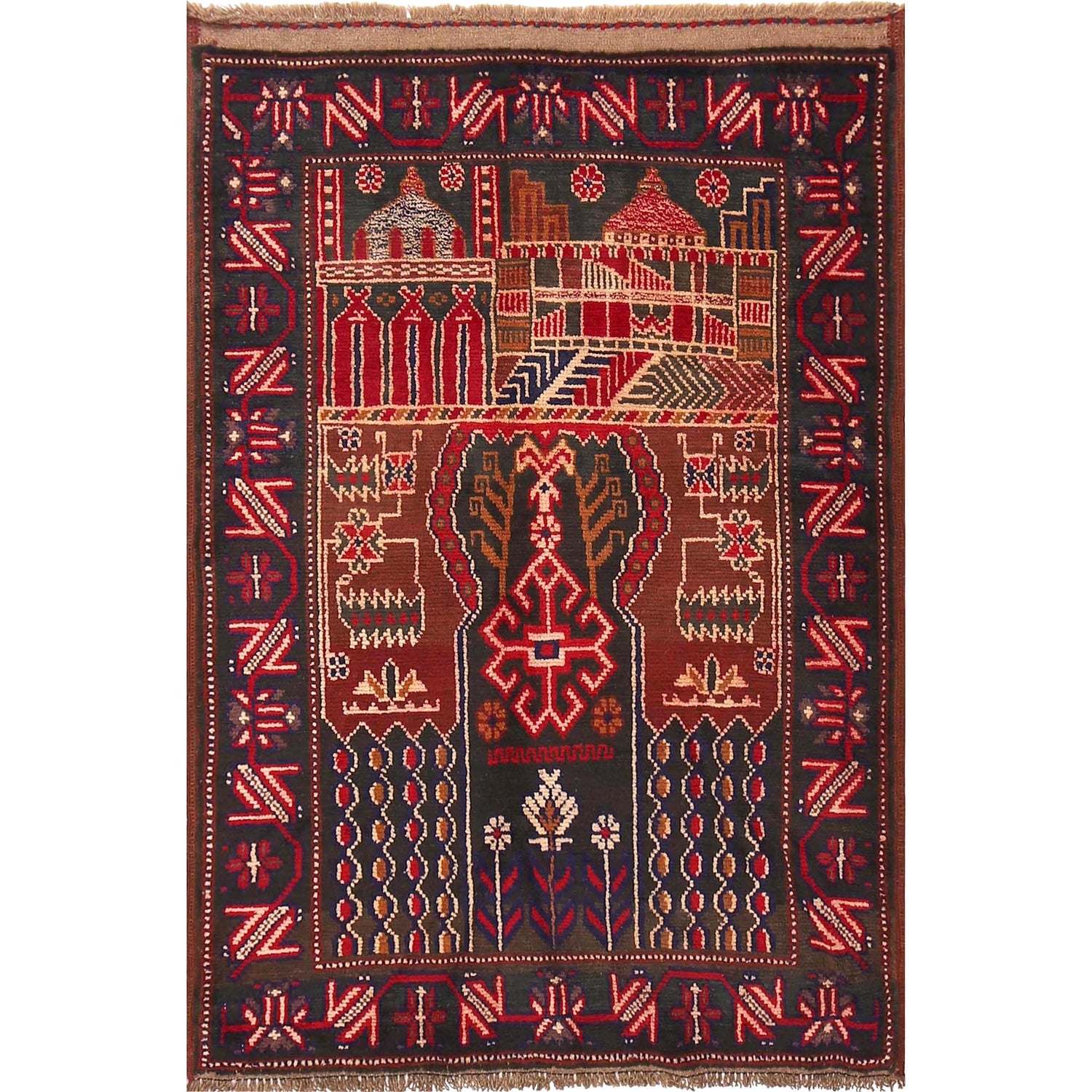 Baluchi Rug Handmade Multi Prayer Design 3x5 ft
