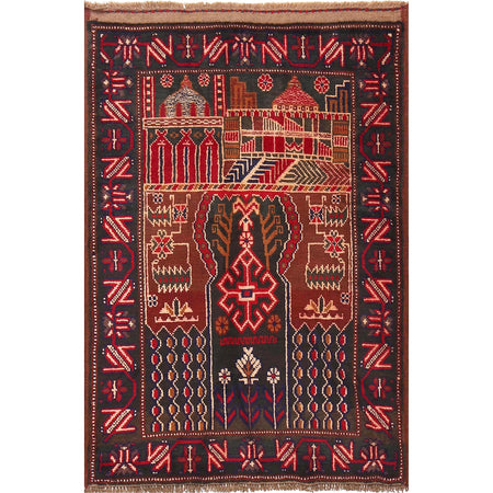 Baluchi Rug Handmade Multi Prayer Design 3x5 ft