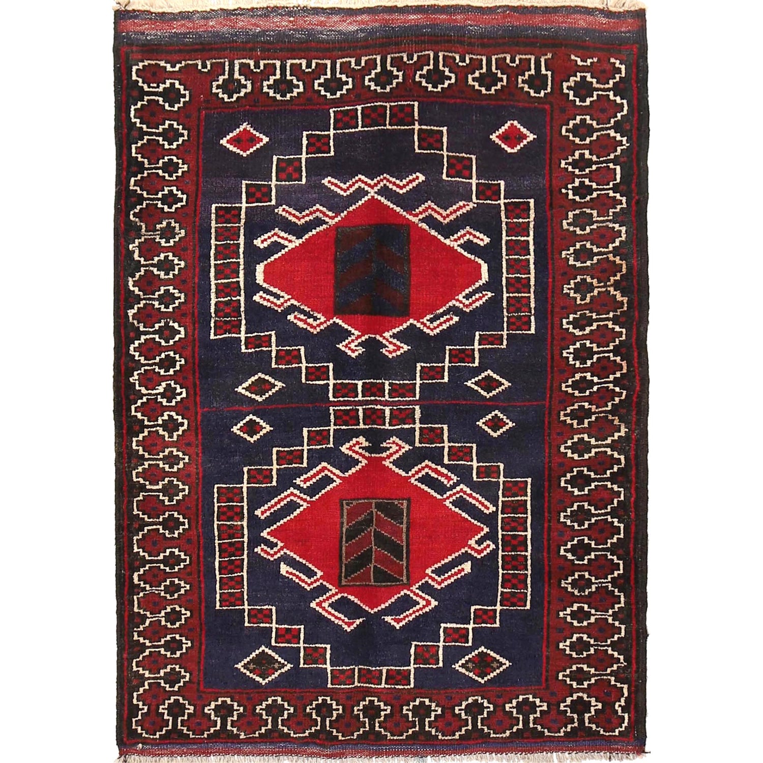 Baluchi Rug Handmade Navy Blue Floral 2x4 ft