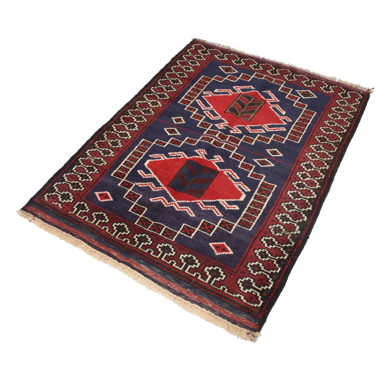 Baluchi Rug Handmade Navy Blue Floral 2x4 ft