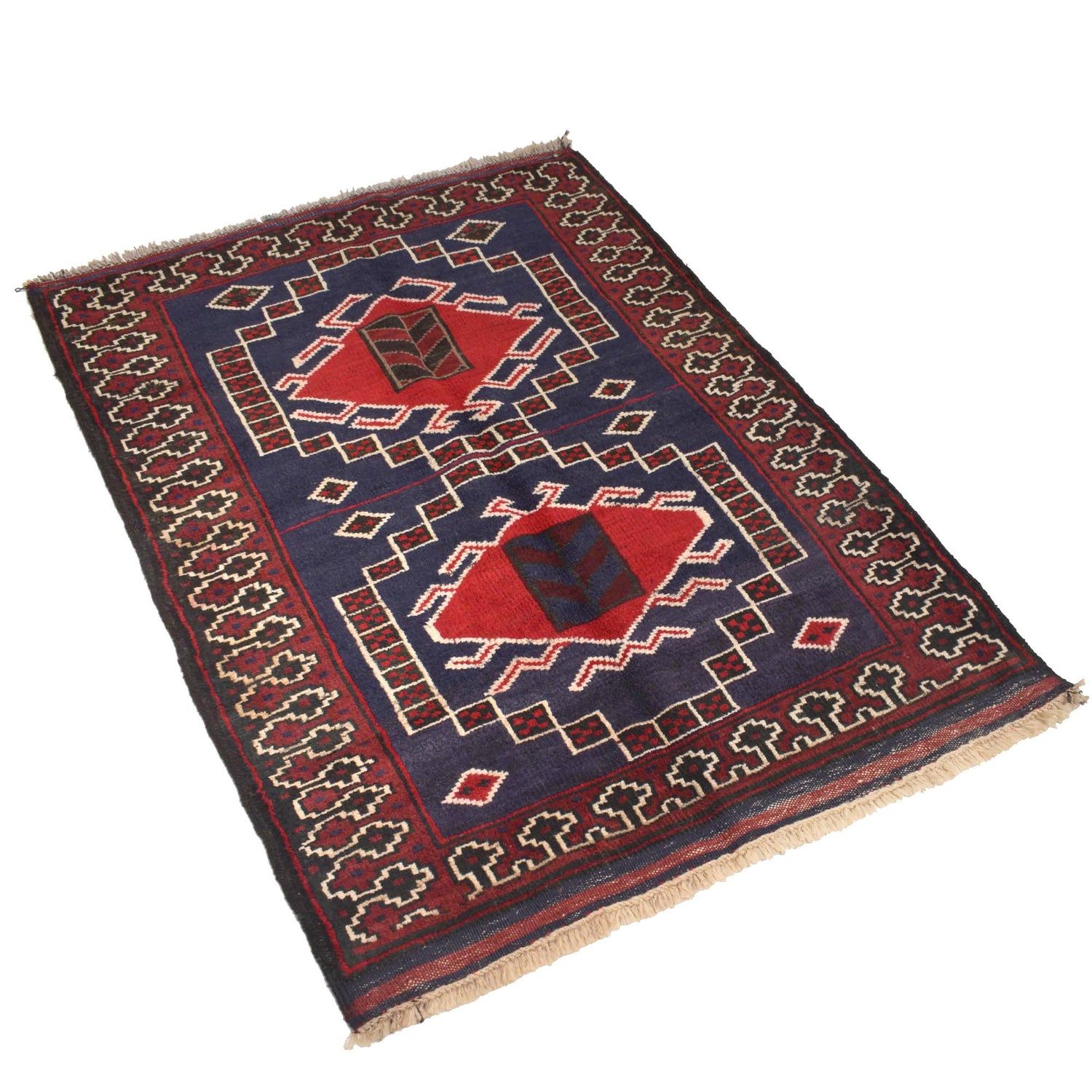 Baluchi Rug Handmade Navy Blue Floral 2x4 ft