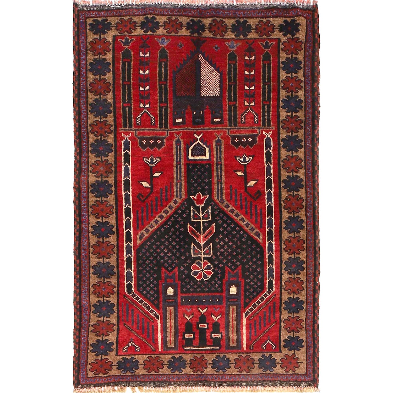 Baluchi Rug Handmade Red Prayer Design 3x5 ft
