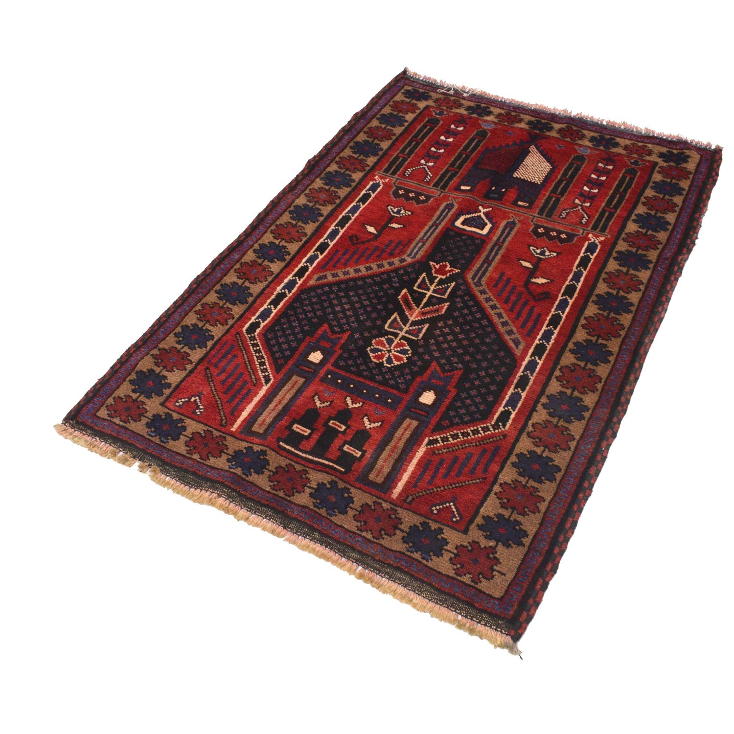 Baluchi Rug Handmade Red Prayer Design 3x5 ft
