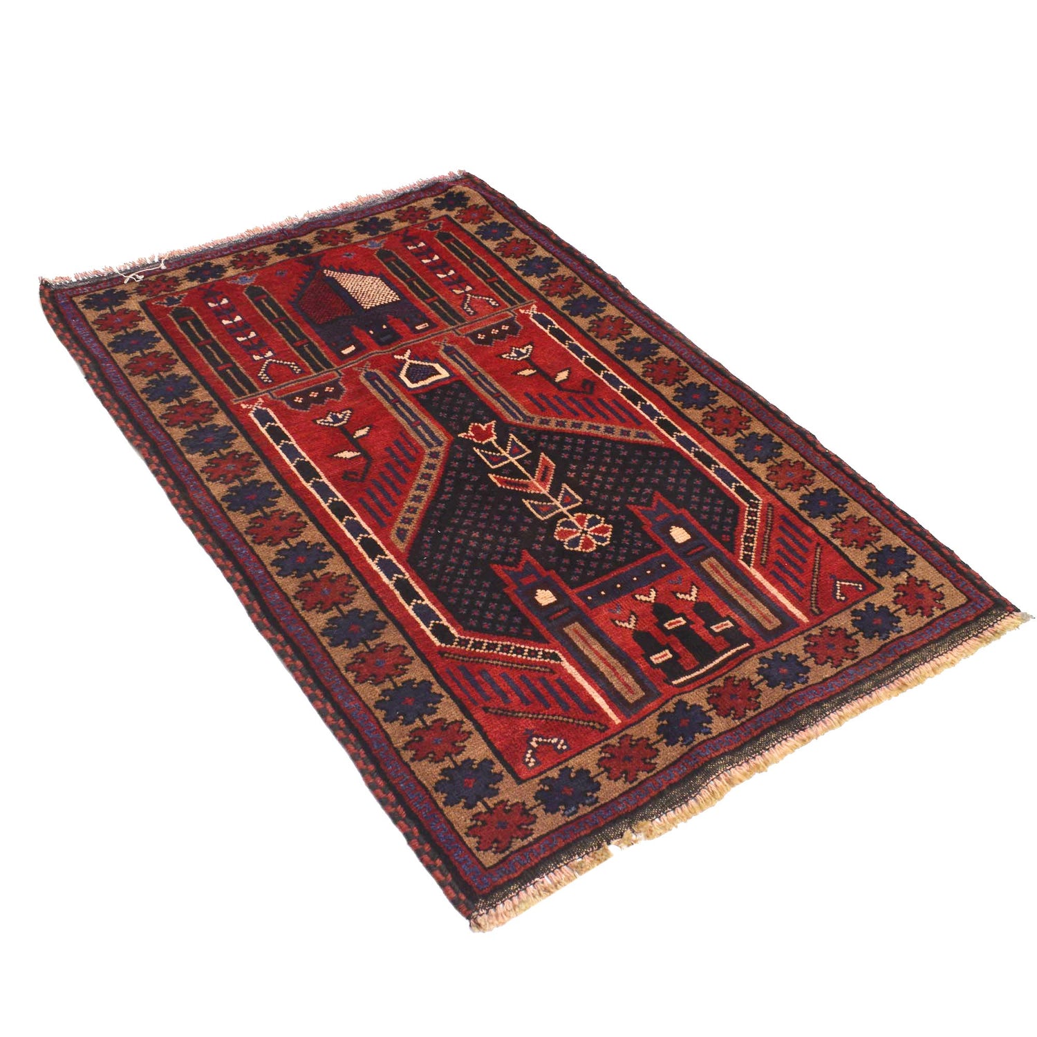 Baluchi Rug Handmade Red Prayer Design 3x5 ft