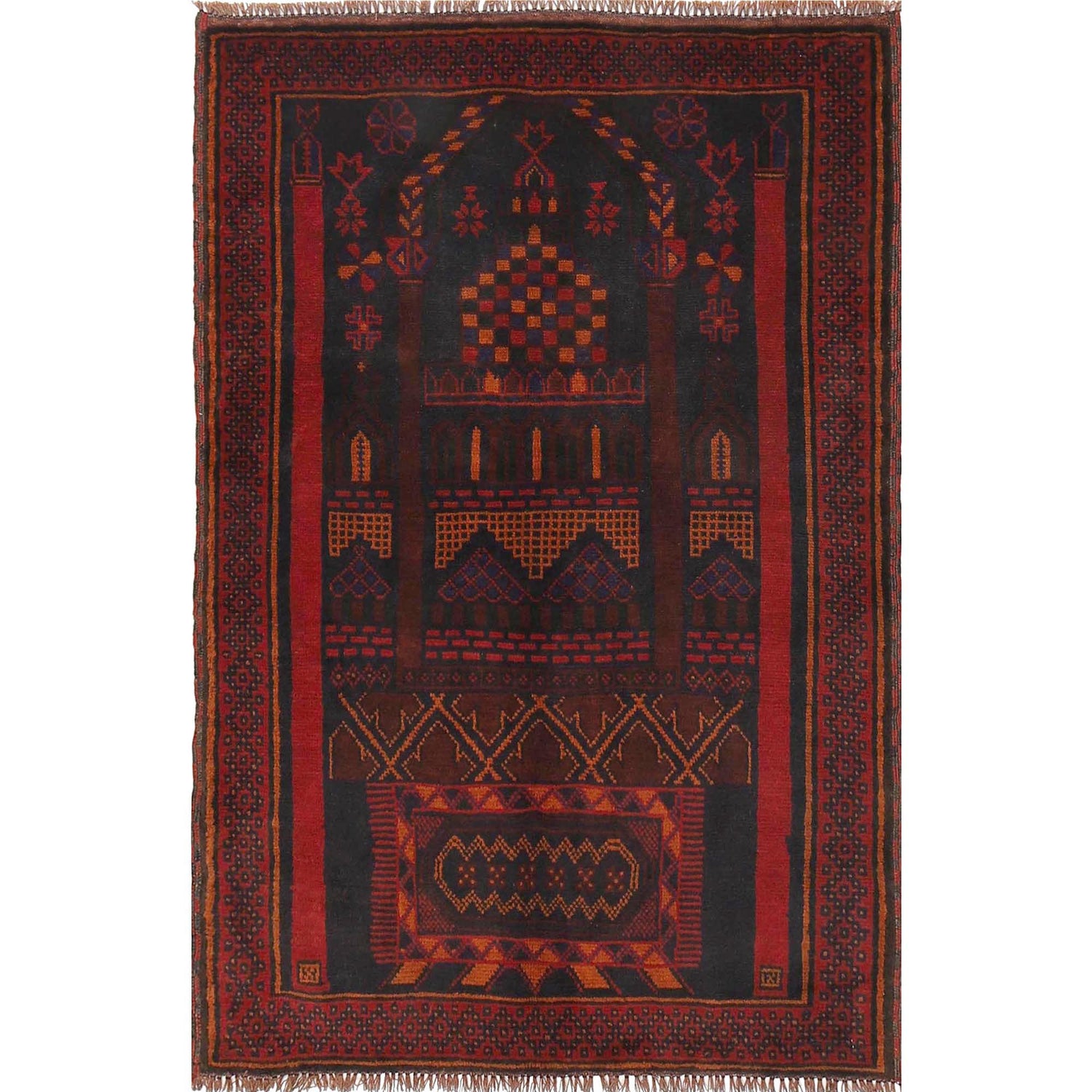 Baluchi Rug Handmade Multi Prayer Design 3x5 ft