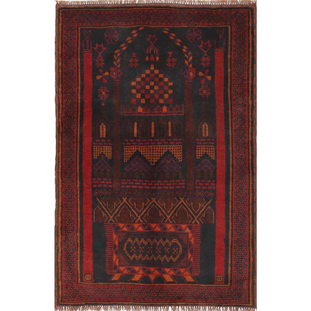 Baluchi Rug Handmade Multi Prayer Design 3x5 ft