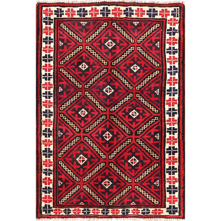 Baluchi Rug Handmade Red Floral 2x4 ft