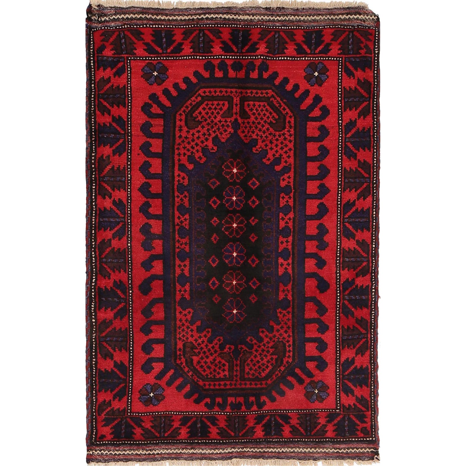 Baluchi Rug Handmade Red Geometric 3x5 ft