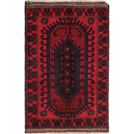 Baluchi Rug Handmade Red Geometric 3x5 ft