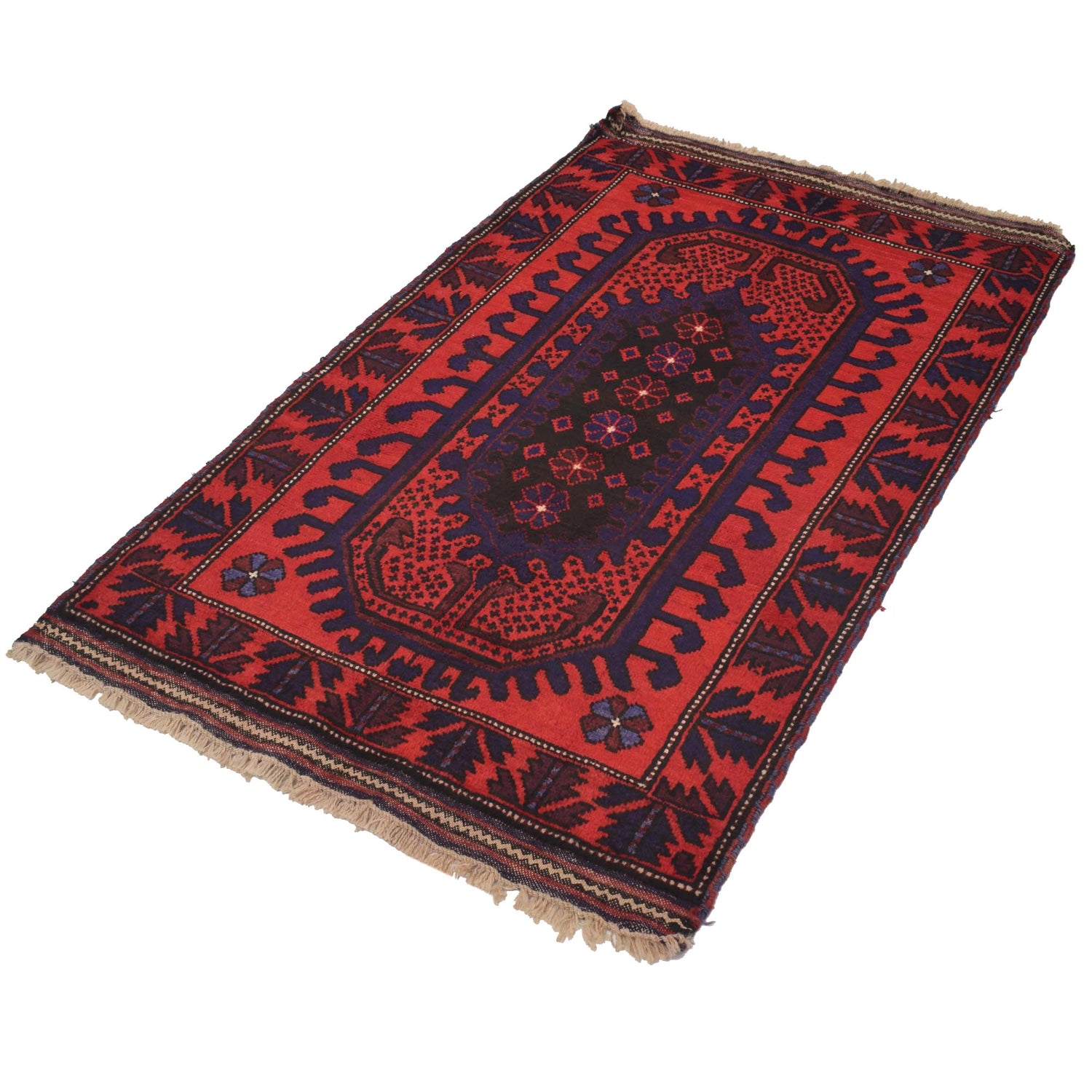 Baluchi Rug Handmade Red Geometric 3x5 ft